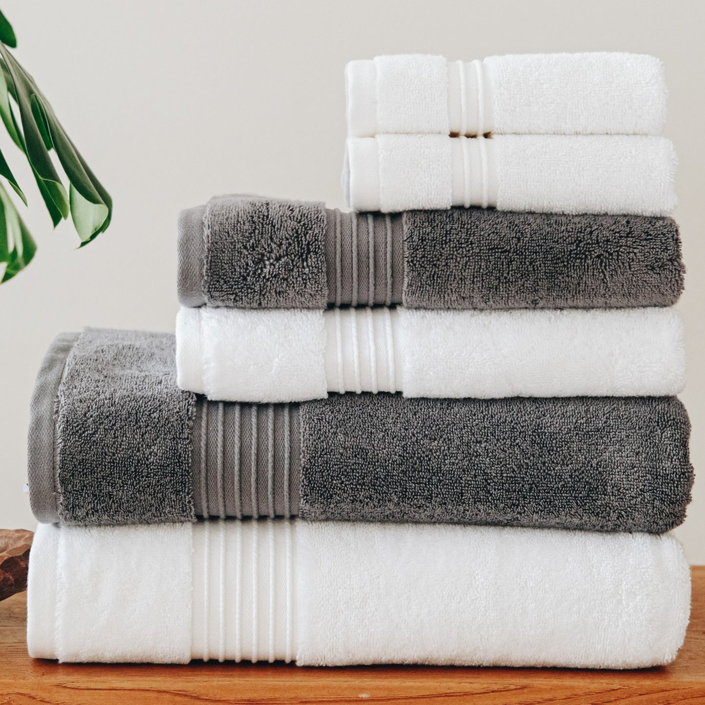 Milara Mila 6-Piece Luxury Towel Bundle – White & Anthracite | Turkish Cotton