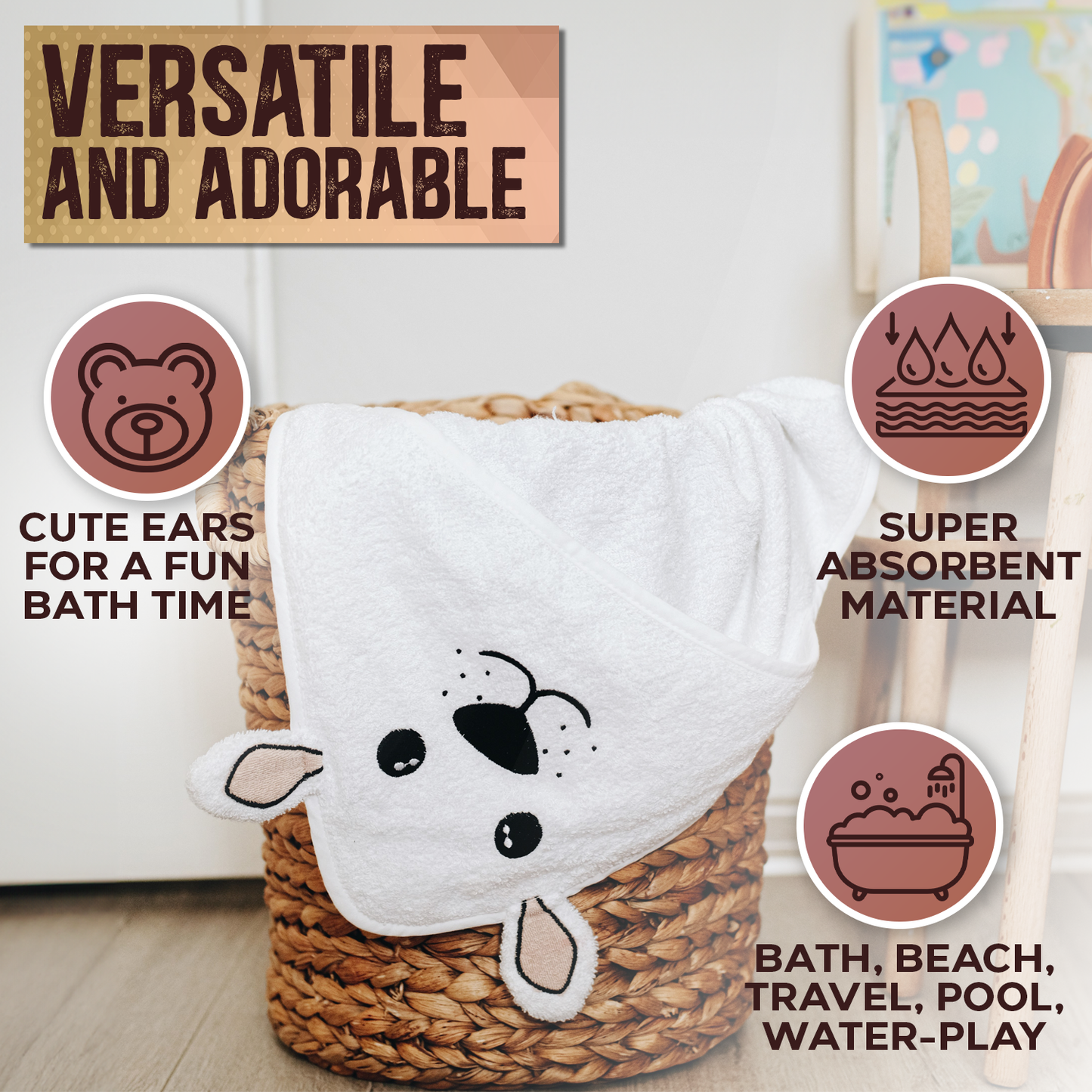 Milara 2-Pack Hooded Baby Towels – Ultra-Soft Bamboo + Cotton Blend (30×30 in, White)