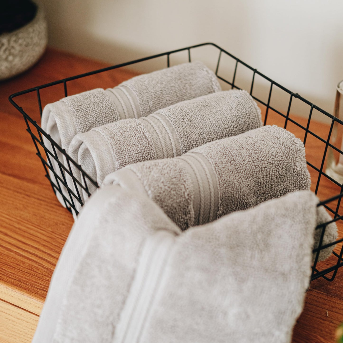 Milara Turkish Super-Plush Wash Cloths Set 4-Piece Silver Gray Bath Washcloths, (13 x 13 Inch)