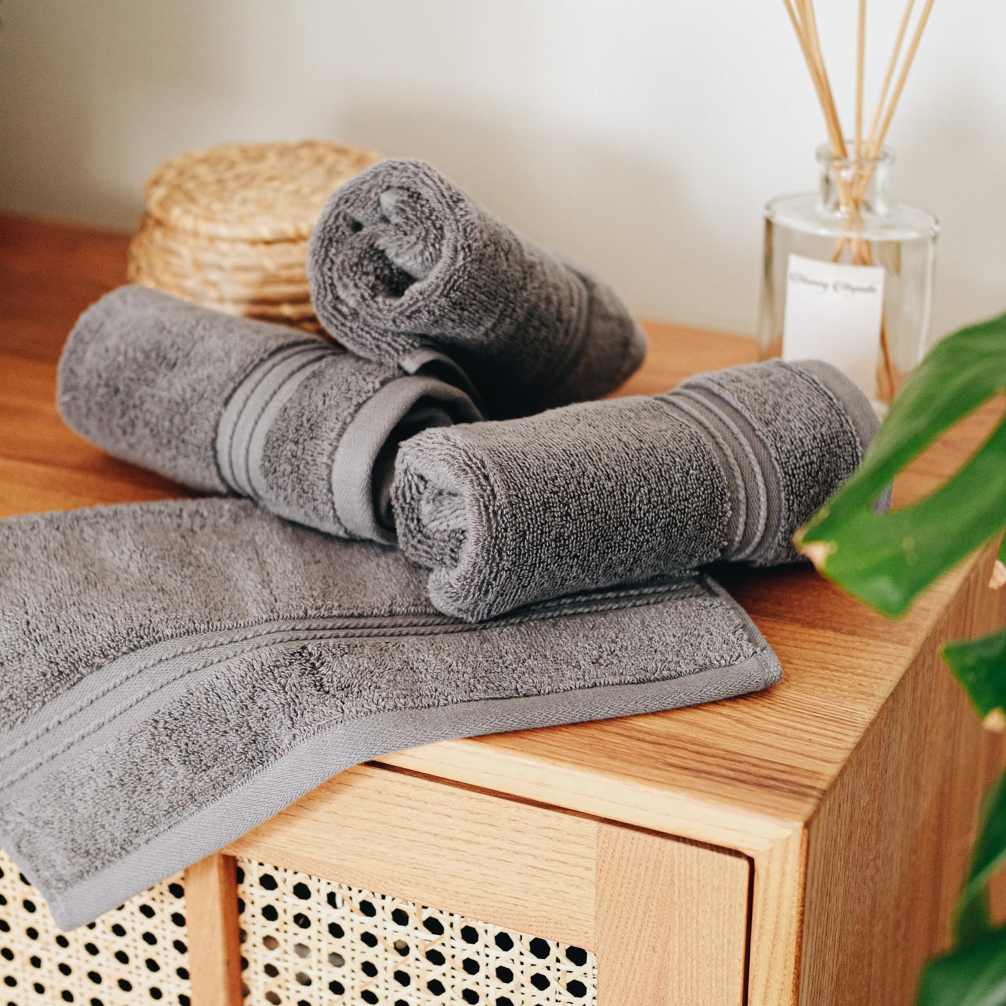 Milara Turkish Super-Plush Wash Cloths Set 4-Piece, Anthracite (Dark Gray) Bath Washcloths, (13 x 13 Inch)