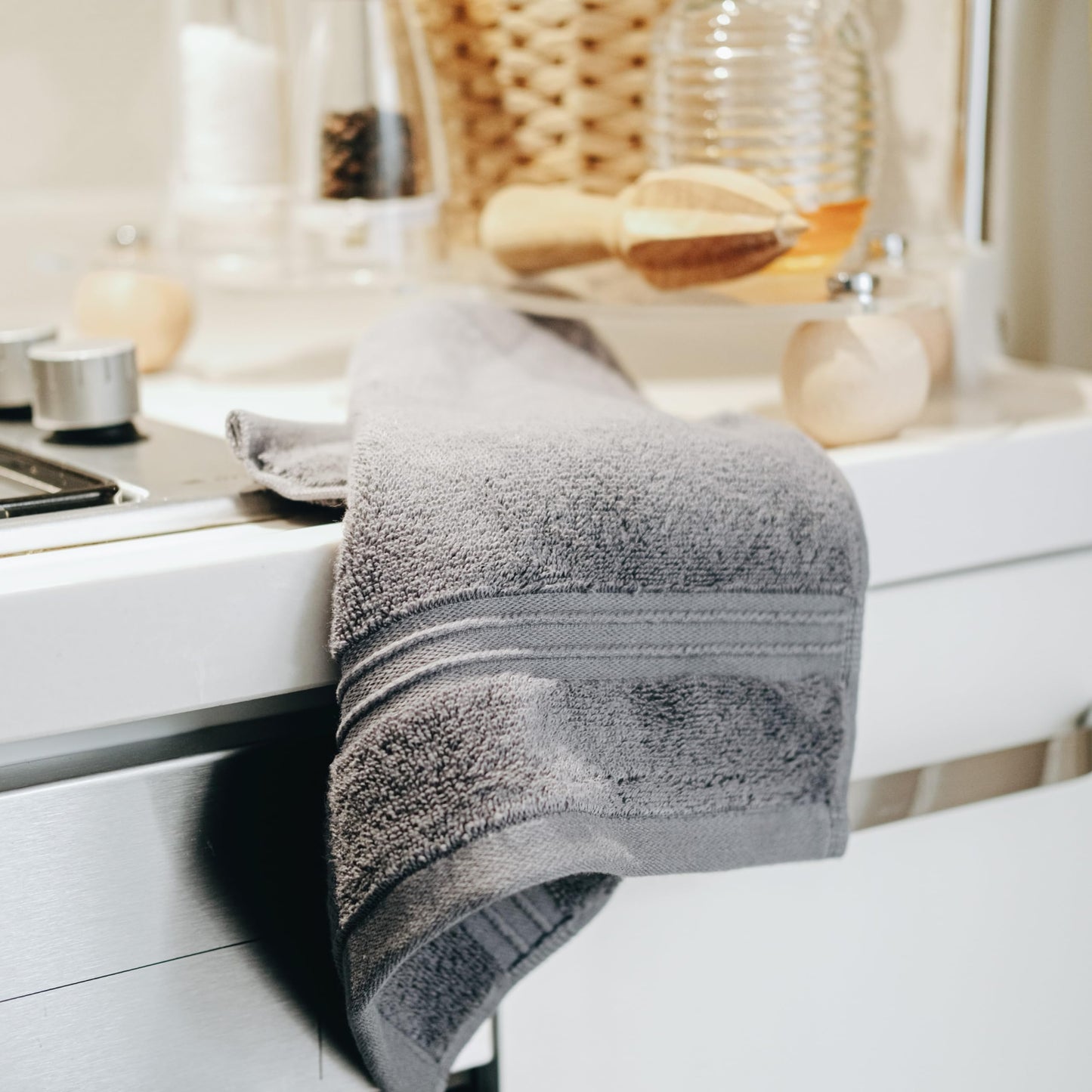 Milara Turkish Super-Plush Wash Cloths Set 4-Piece, Anthracite (Dark Gray) Bath Washcloths, (13 x 13 Inch)