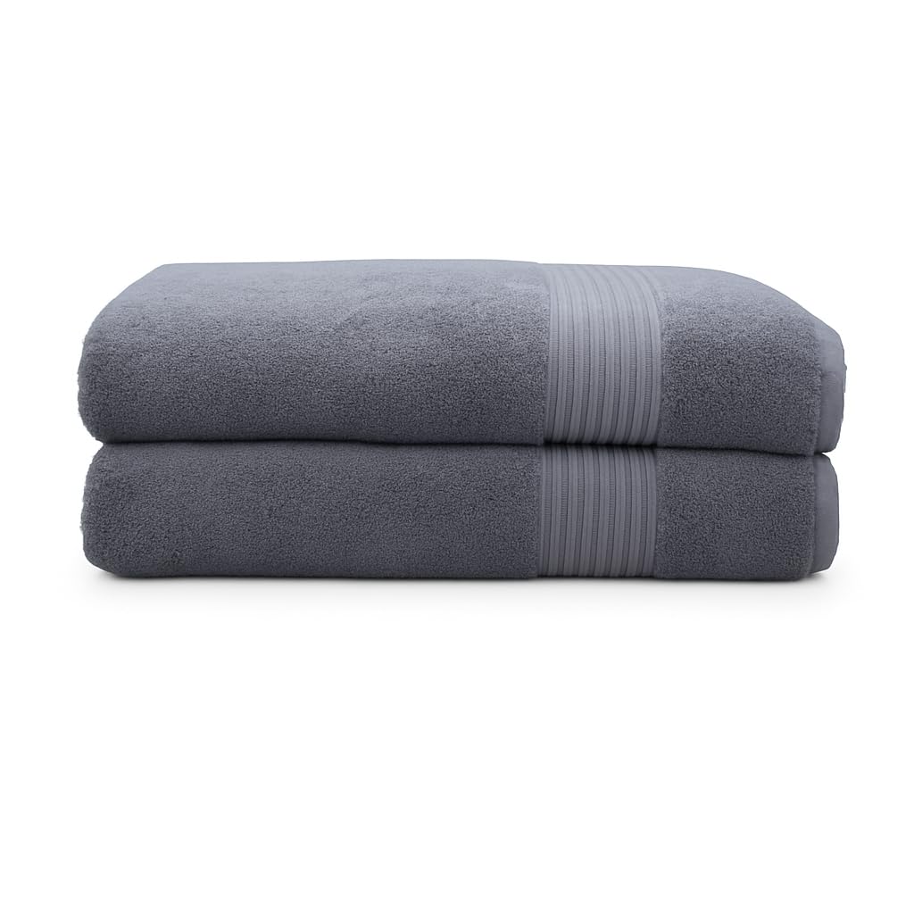 Milara Turkish Super-Plush Bath Towels Set 2-Piece, Anthracite (Dark Gray) Turkish Bath Towels, (27 x 54 Inches)