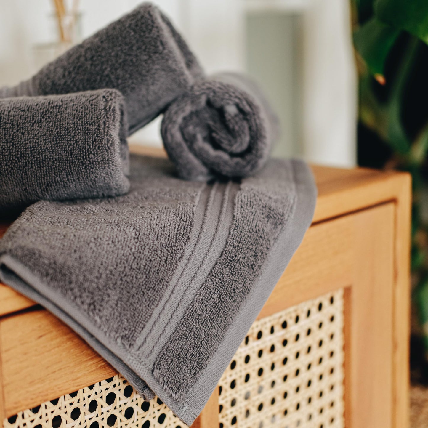 Milara Turkish Super-Plush Wash Cloths Set 4-Piece, Anthracite (Dark Gray) Bath Washcloths, (13 x 13 Inch)