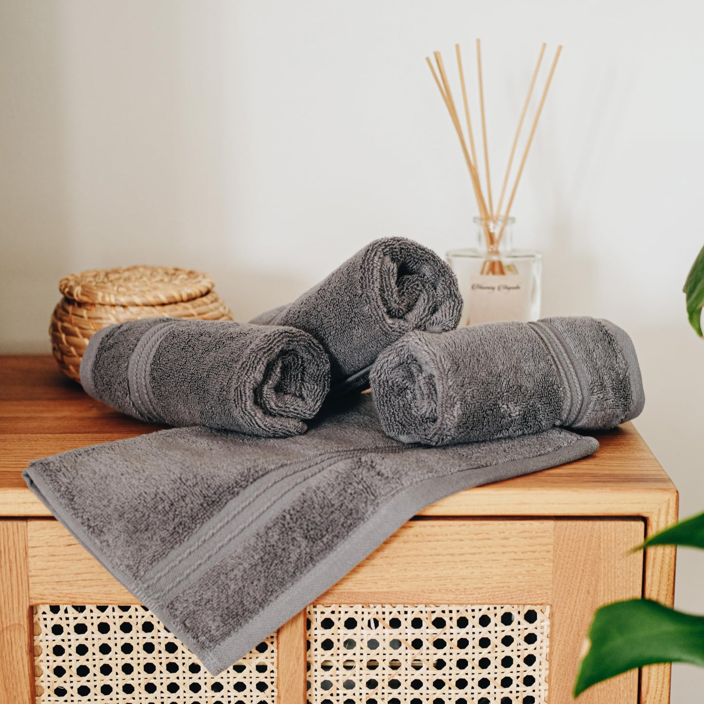 Milara Turkish Super-Plush Wash Cloths Set 4-Piece, Anthracite (Dark Gray) Bath Washcloths, (13 x 13 Inch)