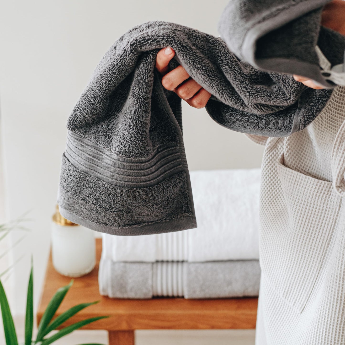 Milara Turkish Super-Plush Bath Towels Set 2-Piece, Anthracite (Dark Gray) Turkish Bath Towels, (27 x 54 Inches)