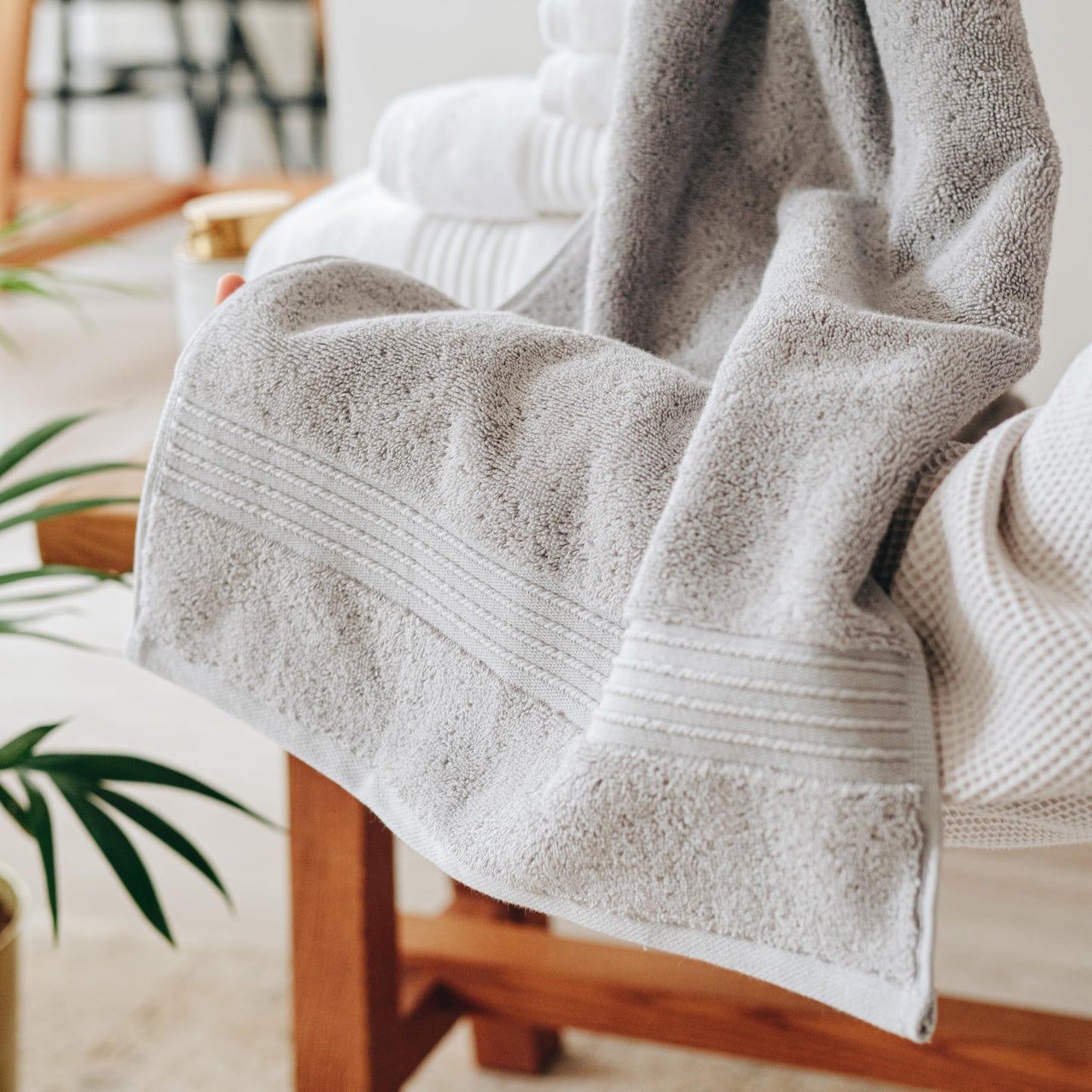 Milara Turkish Super-Plush Bathroom Hand Towels Set 2-Piece, Silver Gray Color Hand Towel, (16 x 30 Inches)